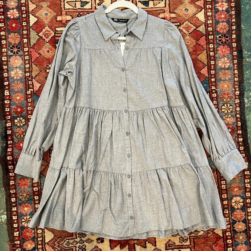 Zara Gray, Collared, Long Sleeve, Tiered Dress